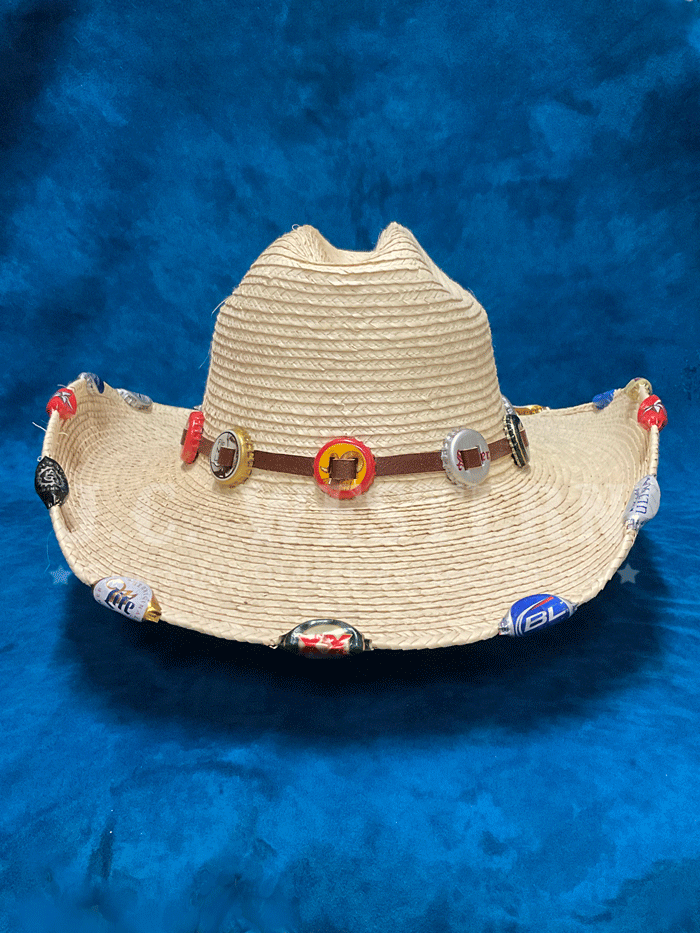 SunBody HLAST-ECO Last Call Light Palm Leaf Bottle Cap Cowboy Hat Natural front and side view. If you need any assistance with this item or the purchase of this item please call us at five six one seven four eight eight eight zero one Monday through Saturday 10:00a.m EST to 8:00 p.m EST