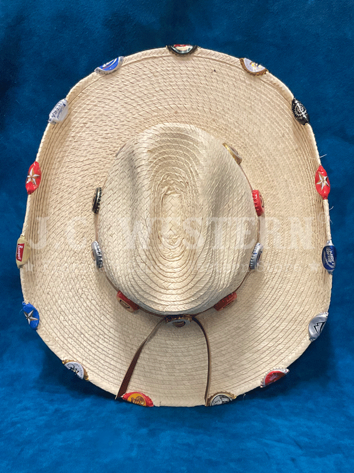 SunBody HLAST-ECO Last Call Light Palm Leaf Bottle Cap Cowboy Hat Natural front and side view. If you need any assistance with this item or the purchase of this item please call us at five six one seven four eight eight eight zero one Monday through Saturday 10:00a.m EST to 8:00 p.m EST