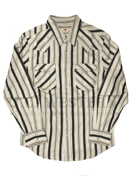 Levis 857450151 Mens Classic Western Standard Fit Shirt Arlo Stripe Cloud Dancer front view. If you need any assistance with this item or the purchase of this item please call us at five six one seven four eight eight eight zero one Monday through Saturday 10:00a.m EST to 8:00 p.m EST