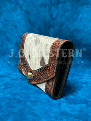 Myra Bag S-3940 Womens Advent Hand Tooled Leather Wallet Brown side view. If you need any assistance with this item or the purchase of this item please call us at five six one seven four eight eight eight zero one Monday through Saturday 10:00a.m EST to 8:00 p.m EST