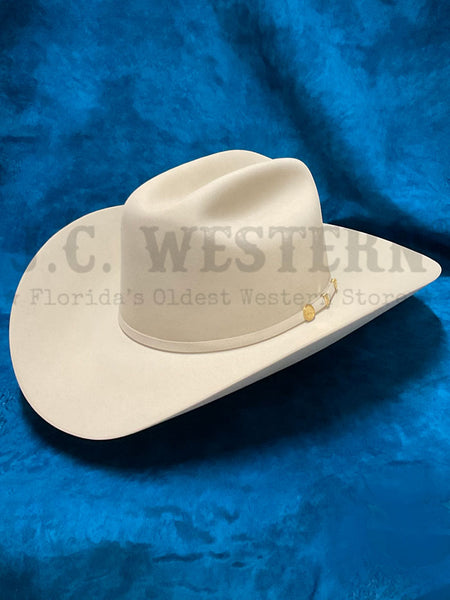 Stetson SFPRES-4840J7 El Presidente 100X Premier Cowboy Hat Silver Beaver side / front view. If you need any assistance with this item or the purchase of this item please call us at five six one seven four eight eight eight zero one Monday through Saturday 10:00a.m EST to 8:00 p.m EST