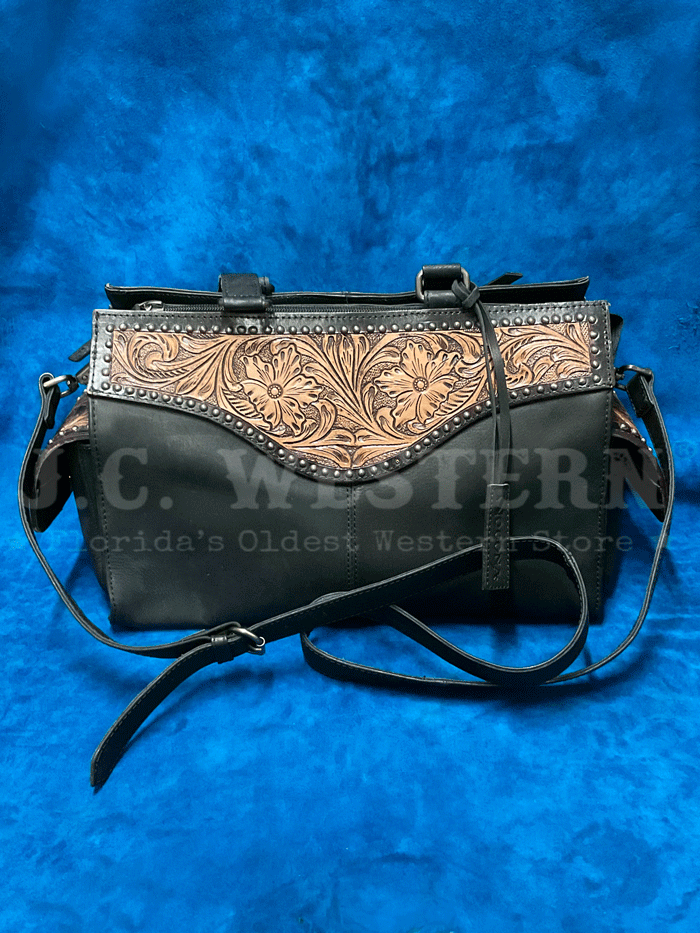 Nocona N770010701 Womens Stacey Style Conceal Carry Satchel Black front view showing hand handle. If you need any assistance with this item or the purchase of this item please call us at five six one seven four eight eight eight zero one Monday through Saturday 10:00a.m EST to 8:00 p.m EST