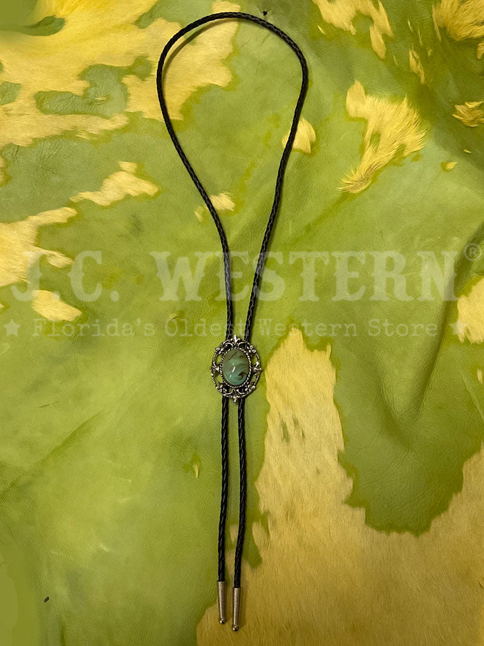 Fashionwest 1149T Western Bolo Tie Turquoise front view close up. If you need any assistance with this item or the purchase of this item please call us at five six one seven four eight eight eight zero one Monday through Saturday 10:00a.m EST to 8:00 p.m EST