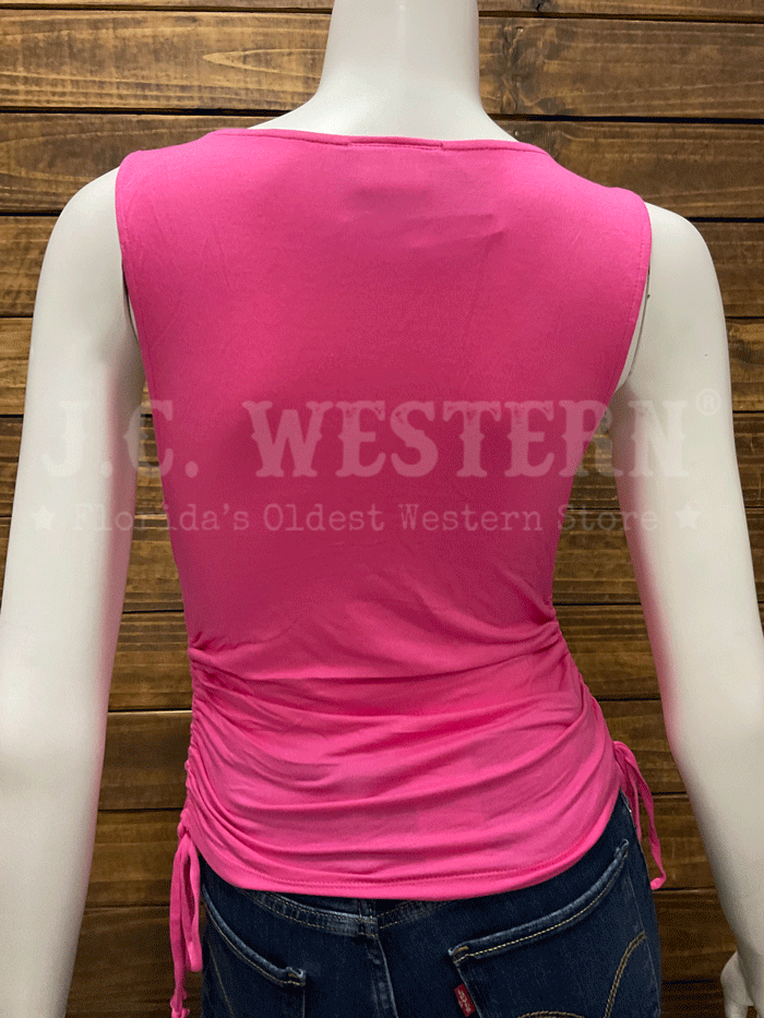 Panhandle JW20T04414-PNK Ladies Side Cinch Top Pink front view. If you need any assistance with this item or the purchase of this item please call us at five six one seven four eight eight eight zero one Monday through Saturday 10:00a.m EST to 8:00 p.m EST