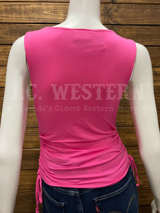 Panhandle JW20T04414-PNK Ladies Side Cinch Top Pink back view. If you need any assistance with this item or the purchase of this item please call us at five six one seven four eight eight eight zero one Monday through Saturday 10:00a.m EST to 8:00 p.m EST