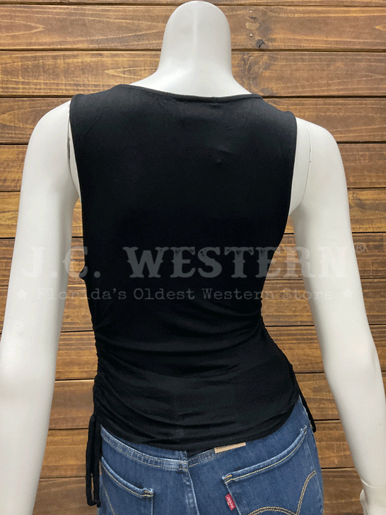 Panhandle JW20T04414-BLK Ladies Side Cinch Top Black  back view. If you need any assistance with this item or the purchase of this item please call us at five six one seven four eight eight eight zero one Monday through Saturday 10:00a.m EST to 8:00 p.m EST