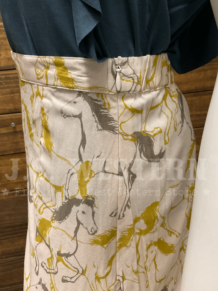 Rock & Roll Denim BW69B03298 Womens Horse Print Maxi Skirt Natural front view on human model. If you need any assistance with this item or the purchase of this item please call us at five six one seven four eight eight eight zero one Monday through Saturday 10:00a.m EST to 8:00 p.m EST