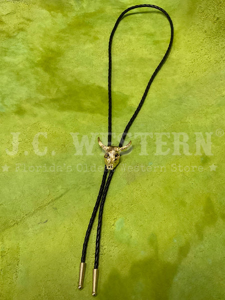 Fashionwest 1101G Skull Western Bolo Tie Gold front view. If you need any assistance with this item or the purchase of this item please call us at five six one seven four eight eight eight zero one Monday through Saturday 10:00a.m EST to 8:00 p.m EST