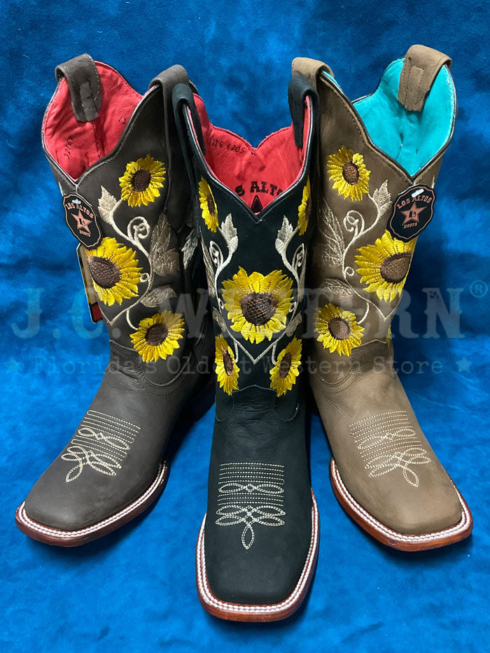 Los Altos 322G6207 Ladies CRAZY Flower Embroidery Boot Brown front and inner side view. If you need any assistance with this item or the purchase of this item please call us at five six one seven four eight eight eight zero one Monday through Saturday 10:00a.m EST to 8:00 p.m EST