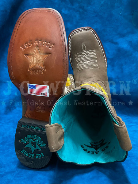 Los Altos 322G6231 Ladies CRAZY Flower Embroidery Boot Tan sole and toe view. If you need any assistance with this item or the purchase of this item please call us at five six one seven four eight eight eight zero one Monday through Saturday 10:00a.m EST to 8:00 p.m EST