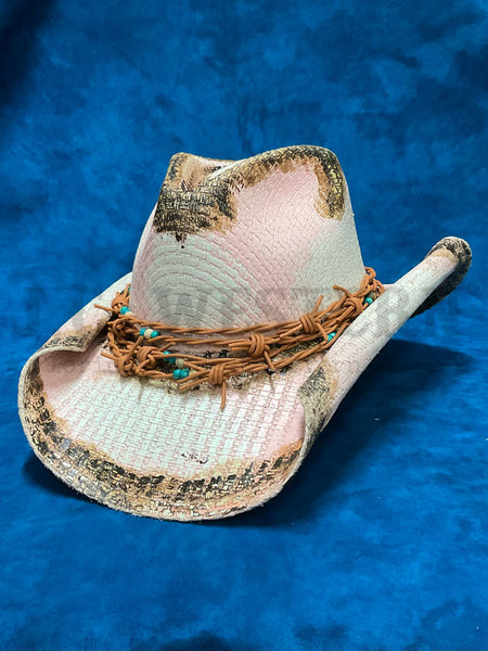 Dallas Hats MARYANN Barbwire Canvas Hat Pink side / front view. If you need any assistance with this item or the purchase of this item please call us at five six one seven four eight eight eight zero one Monday through Saturday 10:00a.m EST to 8:00 p.m EST