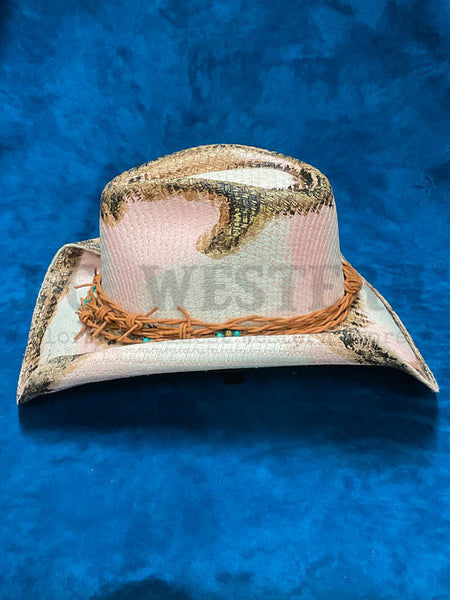 Dallas Hats MARYANN Barbwire Canvas Hat Pink left side view. If you need any assistance with this item or the purchase of this item please call us at five six one seven four eight eight eight zero one Monday through Saturday 10:00a.m EST to 8:00 p.m EST