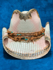 Dallas Hats MARYANN Barbwire Canvas Hat Pink front view. If you need any assistance with this item or the purchase of this item please call us at five six one seven four eight eight eight zero one Monday through Saturday 10:00a.m EST to 8:00 p.m EST