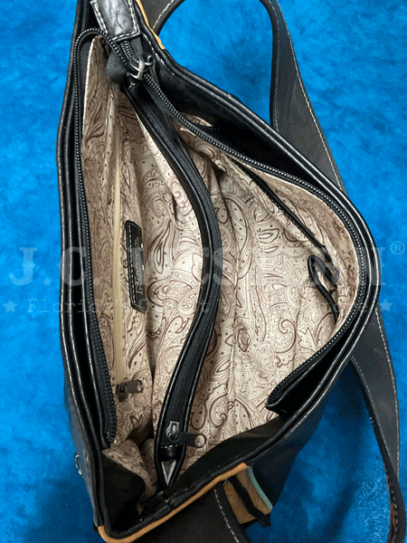 Nocona N770007901 Womens Norma Conceal Carry Satchel Sunflower Black inside view. If you need any assistance with this item or the purchase of this item please call us at five six one seven four eight eight eight zero one Monday through Saturday 10:00a.m EST to 8:00 p.m EST