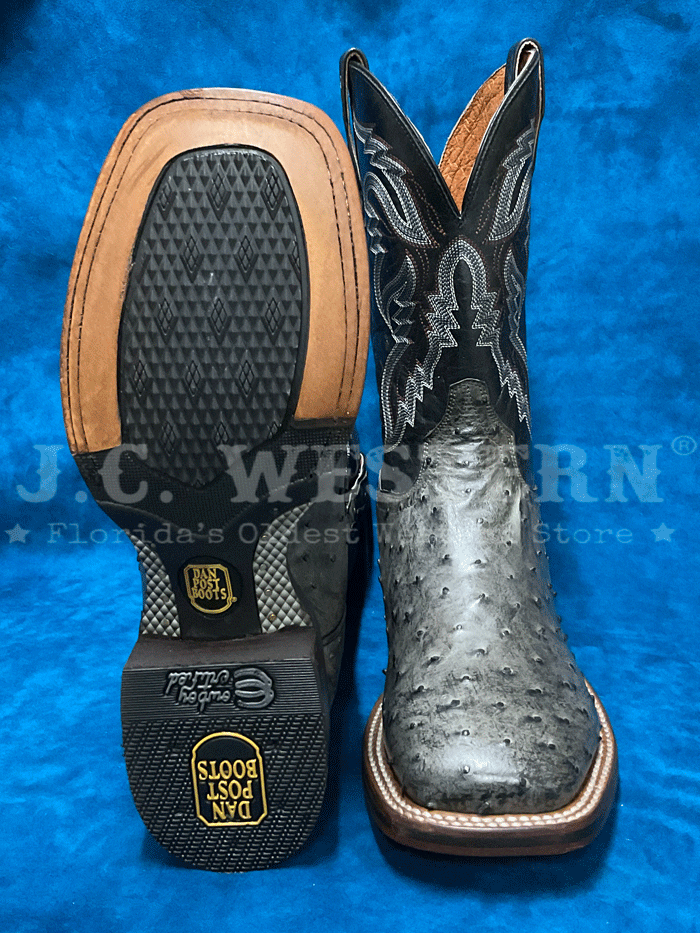 Dan Post DP5013 Mens ALAMOSA Ostrich Leather Square Toe Boot Grey front and side view. If you need any assistance with this item or the purchase of this item please call us at five six one seven four eight eight eight zero one Monday through Saturday 10:00a.m EST to 8:00 p.m EST