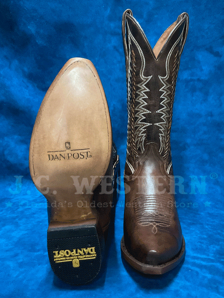 Dan Post DP3177 Mens RIP Snip Toe Western Boot Chocolate front and sole view. If you need any assistance with this item or the purchase of this item please call us at five six one seven four eight eight eight zero one Monday through Saturday 10:00a.m EST to 8:00 p.m EST