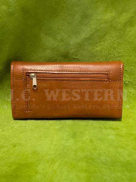 American West 6415282 Ladies Friendship Arrows Tri-Fold Wallet Natural Tan back view. If you need any assistance with this item or the purchase of this item please call us at five six one seven four eight eight eight zero one Monday through Saturday 10:00a.m EST to 8:00 p.m EST