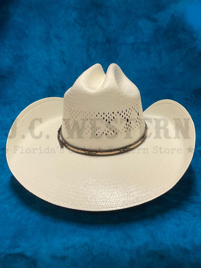 Resistol RSMACN-JA4181 Jason Aldean MACON Straw Hat Natural side / front view. If you need any assistance with this item or the purchase of this item please call us at five six one seven four eight eight eight zero one Monday through Saturday 10:00a.m EST to 8:00 p.m EST