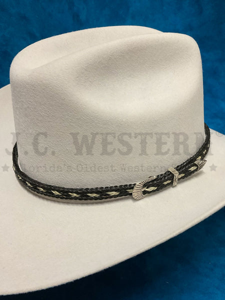 Fashionwest HH100B-1 Horse Hair Hatband Black on hat view. If you need any assistance with this item or the purchase of this item please call us at five six one seven four eight eight eight zero one Monday through Saturday 10:00a.m EST to 8:00 p.m EST