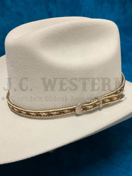 Fashionwest HH100B-2 Horse Hair Hatband Tan view on hat. If you need any assistance with this item or the purchase of this item please call us at five six one seven four eight eight eight zero one Monday through Saturday 10:00a.m EST to 8:00 p.m EST