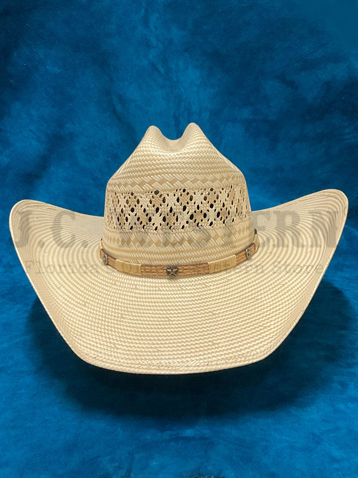 Larry Mahan MS4V42WYAX4414 10X WYATT Straw Hat Tan side / front view. If you need any assistance with this item or the purchase of this item please call us at five six one seven four eight eight eight zero one Monday through Saturday 10:00a.m EST to 8:00 p.m EST