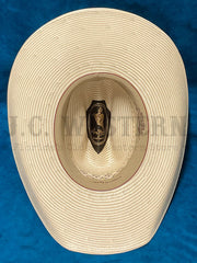 Larry Mahan MS4V42WYAX4414 10X WYATT Straw Hat Tan inside view. If you need any assistance with this item or the purchase of this item please call us at five six one seven four eight eight eight zero one Monday through Saturday 10:00a.m EST to 8:00 p.m EST