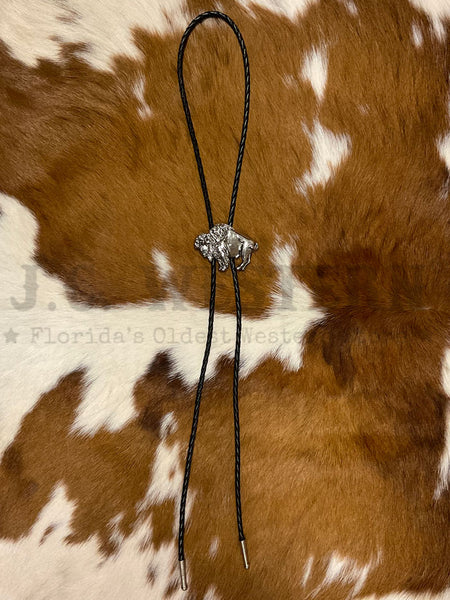 Fashionwest 2421 Bison Western Bolo Tie Silver front view. If you need any assistance with this item or the purchase of this item please call us at five six one seven four eight eight eight zero one Monday through Saturday 10:00a.m EST to 8:00 p.m EST