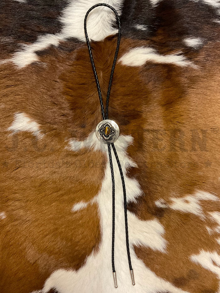 Fashionwest AC68-4 Stone Western Bolo Tie Silver front view. If you need any assistance with this item or the purchase of this item please call us at five six one seven four eight eight eight zero one Monday through Saturday 10:00a.m EST to 8:00 p.m EST