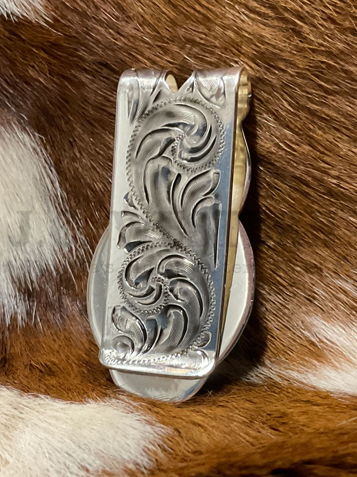Fashionwest MC-01P Long Horn Western Money Clip Gold And Silver front view. If you need any assistance with this item or the purchase of this item please call us at five six one seven four eight eight eight zero one Monday through Saturday 10:00a.m EST to 8:00 p.m EST