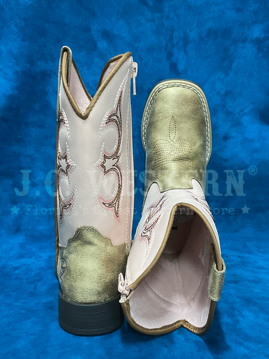 Twister 446003624 Kids POSY Western Boot Light Pink And Tan back and toe from above view. If you need any assistance with this item or the purchase of this item please call us at five six one seven four eight eight eight zero one Monday through Saturday 10:00a.m EST to 8:00 p.m EST