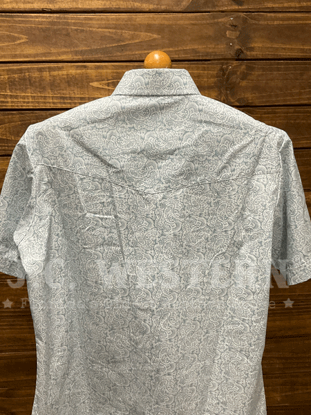 Ely Cattleman 2023098-BL Mens Short Sleeve Paisley Print Western Shirt Light Blue back view. If you need any assistance with this item or the purchase of this item please call us at five six one seven four eight eight eight zero one Monday through Saturday 10:00a.m EST to 8:00 p.m EST