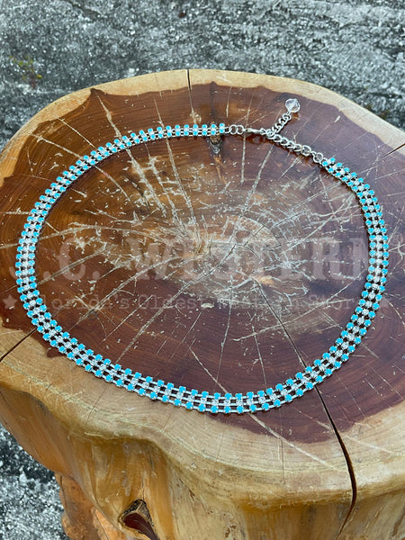 Fashionwest HB61-3T Rhinestones Hatband Turquoise front view. If you need any assistance with this item or the purchase of this item please call us at five six one seven four eight eight eight zero one Monday through Saturday 10:00a.m EST to 8:00 p.m EST