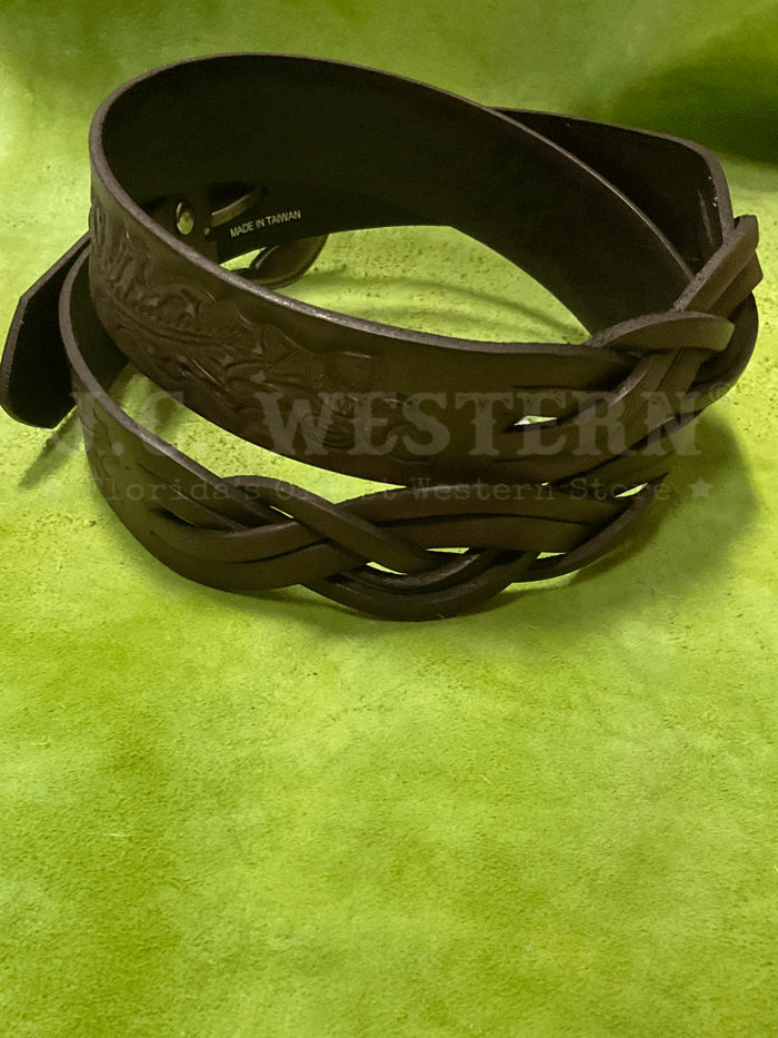 Angel Ranch D140001202 Womens Braided Acorn Belt Brown front view. If you need any assistance with this item or the purchase of this item please call us at five six one seven four eight eight eight zero one Monday through Saturday 10:00a.m EST to 8:00 p.m EST