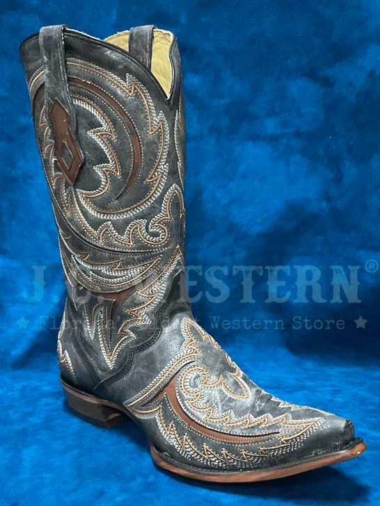 Corral C4076 Mens Inlay Embroidery Triad Western Boots Grey front and side view. If you need any assistance with this item or the purchase of this item please call us at five six one seven four eight eight eight zero one Monday through Saturday 10:00a.m EST to 8:00 p.m EST