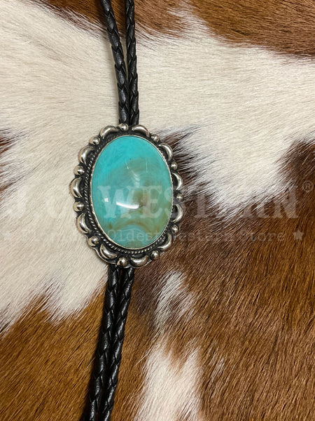 Fashionwest AC53T Large Oval Stone Western Bolo Tie Turquoise front view. If you need any assistance with this item or the purchase of this item please call us at five six one seven four eight eight eight zero one Monday through Saturday 10:00a.m EST to 8:00 p.m EST