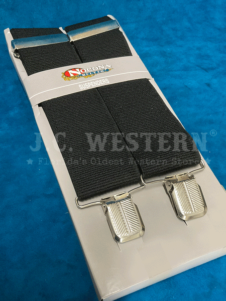 Hired Hand Mens 48" Elastic Fabric Western Suspenders in black. If you need any assistance with this item or the purchase of this item please call us at five six one seven four eight eight eight zero one Monday through Saturday 10:00a.m EST to 8:00 p.m EST