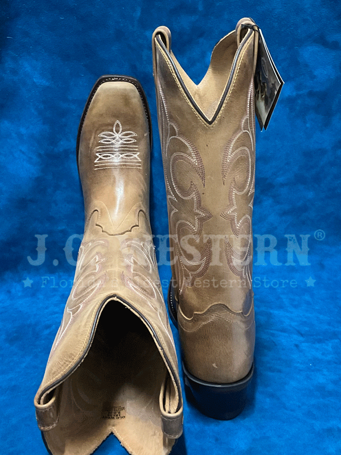Old West 18138 Womens Square Toe Western Boot Tan front and side view. If you need any assistance with this item or the purchase of this item please call us at five six one seven four eight eight eight zero one Monday through Saturday 10:00a.m EST to 8:00 p.m EST
