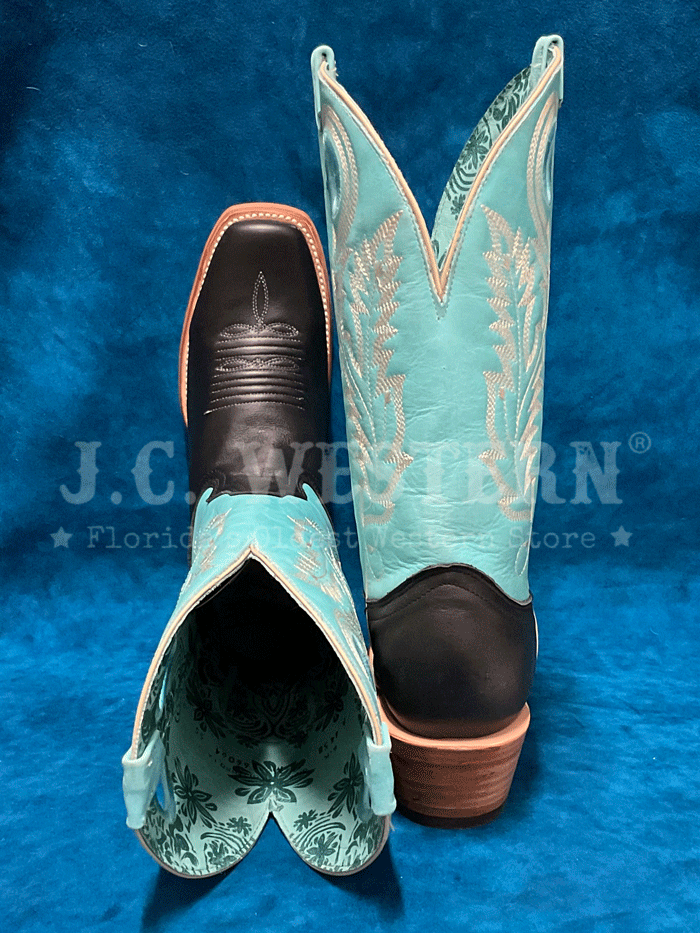 Corral A4458 Ladies Embroidery Pull Holes Square Toe Boot Black front and side view. If you need any assistance with this item or the purchase of this item please call us at five six one seven four eight eight eight zero one Monday through Saturday 10:00a.m EST to 8:00 p.m EST