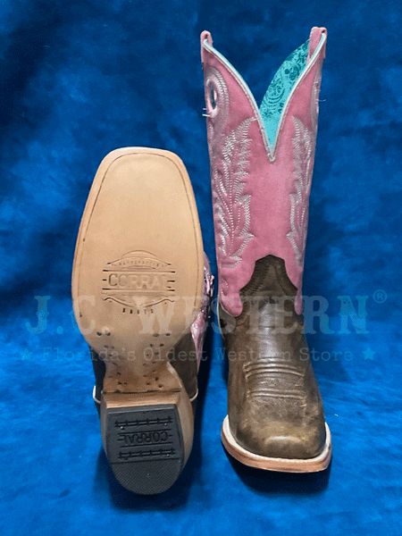 Corral A4459 Ladies Embroidery Pull Holes Square Toe Boot Brown front and sole view. If you need any assistance with this item or the purchase of this item please call us at five six one seven four eight eight eight zero one Monday through Saturday 10:00a.m EST to 8:00 p.m EST