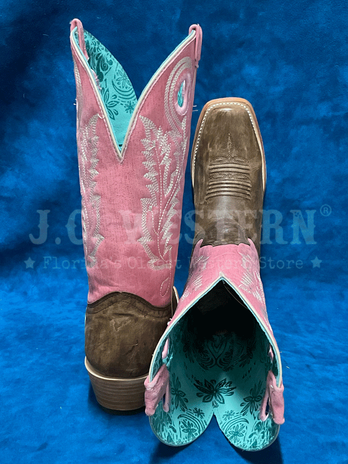 Corral A4459 Ladies Embroidery Pull Holes Square Toe Boot Brown front and side view. If you need any assistance with this item or the purchase of this item please call us at five six one seven four eight eight eight zero one Monday through Saturday 10:00a.m EST to 8:00 p.m EST