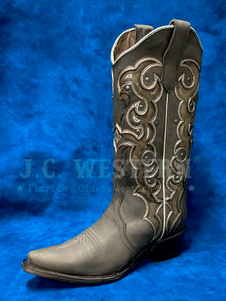 Circle G L6029 Ladies Triad Inlay Embroidery Studs Boot Chocolate Brown front and side view. If you need any assistance with this item or the purchase of this item please call us at five six one seven four eight eight eight zero one Monday through Saturday 10:00a.m EST to 8:00 p.m EST