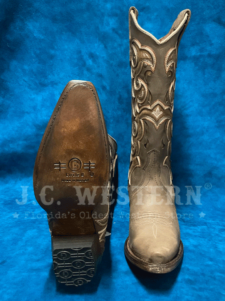 Circle G L6029 Ladies Triad Inlay Embroidery Studs Boot Chocolate Brown front and sole view. If you need any assistance with this item or the purchase of this item please call us at five six one seven four eight eight eight zero one Monday through Saturday 10:00a.m EST to 8:00 p.m EST