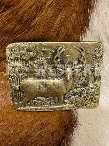 Colorado Silver Star 5-5750-B Deer Buck Rectangular Buckle Brass front view. 