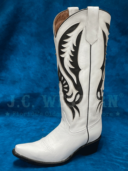 Circle G L6067 Womens Inlay And Embroidery Tall Top Boot White front and side view. If you need any assistance with this item or the purchase of this item please call us at five six one seven four eight eight eight zero one Monday through Saturday 10:00a.m EST to 8:00 p.m EST