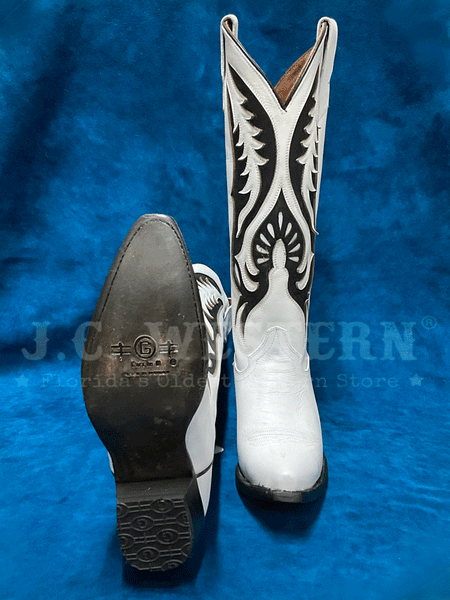 Circle G L6067 Womens Inlay And Embroidery Tall Top Boot White front and sole view. If you need any assistance with this item or the purchase of this item please call us at five six one seven four eight eight eight zero one Monday through Saturday 10:00a.m EST to 8:00 p.m EST