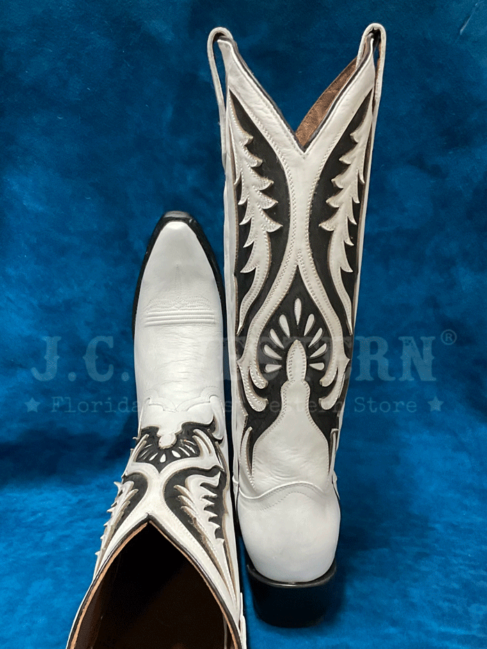 Circle G L6067 Womens Inlay And Embroidery Tall Top Boot White front and side view. If you need any assistance with this item or the purchase of this item please call us at five six one seven four eight eight eight zero one Monday through Saturday 10:00a.m EST to 8:00 p.m EST