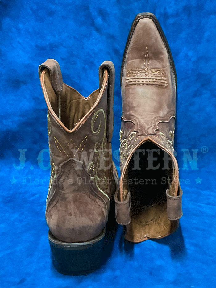 Circle G L6070 Ladies Embroidery Triad Ankle Boot Copper front and side view. If you need any assistance with this item or the purchase of this item please call us at five six one seven four eight eight eight zero one Monday through Saturday 10:00a.m EST to 8:00 p.m EST