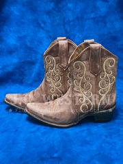 Circle G L6070 Ladies Embroidery Triad Ankle Boot Copper side view of pair. If you need any assistance with this item or the purchase of this item please call us at five six one seven four eight eight eight zero one Monday through Saturday 10:00a.m EST to 8:00 p.m EST