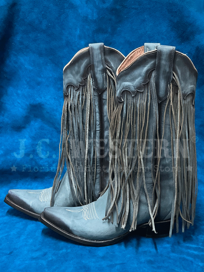 Circle G L6074 Ladies Fringes Western Boot Light Blue front and side view. If you need any assistance with this item or the purchase of this item please call us at five six one seven four eight eight eight zero one Monday through Saturday 10:00a.m EST to 8:00 p.m EST