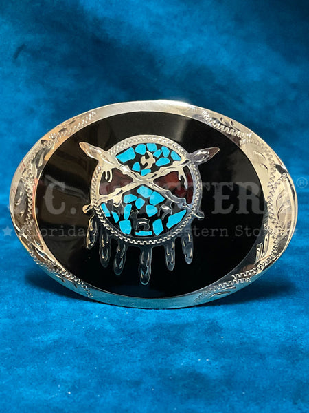 Colorado Silver Star 820-MTC Shield Oval Buckle Black front view. If you need any assistance with this item or the purchase of this item please call us at five six one seven four eight eight eight zero one Monday through Saturday 10:00a.m EST to 8:00 p.m EST